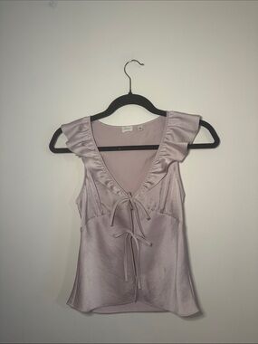 Aritzia Wilfred Tonka Satin Blouse | Tie Front | XS | Dusty Lavender